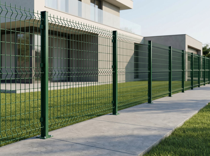 Modern wire fence system around a house