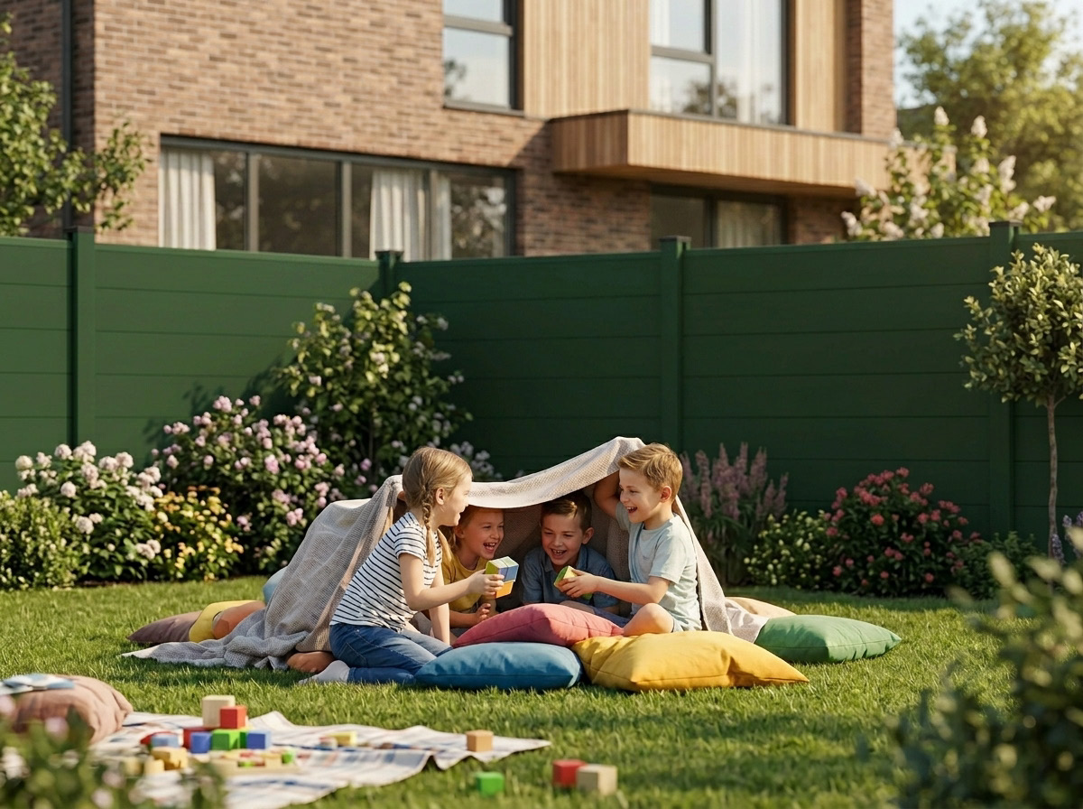 Family enjoying a private backyard
